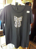 Snow Leopard Bow Ladies Dark Gray T-Shirt with Necklace Set - FayZen's Kreations