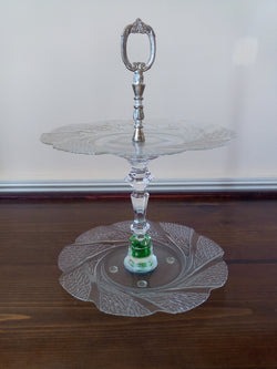 "Green Marbles" Two-tier Tidbit Tray with Antique Silver Center Handle - FayZen's Kreations
