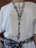 Silver Diamond Mesh Ribbon Handcrafted Ladies T-Shirt with Black & White Scarf plus Necklace, Earrings & Bracelet Set - FayZen's Kreations