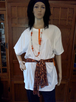 Orange Vintage Buttons Ladies T-Shirt with Black & Orange Leopard Scarf plus Necklace Set - FayZen's Kreations