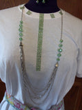 Green Diamond Mesh Ribbon Handcrafted Ladies T-Shirt with Scarf plus Necklace Set - FayZen's Kreations
