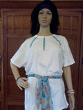 Turquoise Gem Hand Crafted Ladies T-Shirt with Sash plus Necklace Set & Bracelet - FayZen's Kreations
